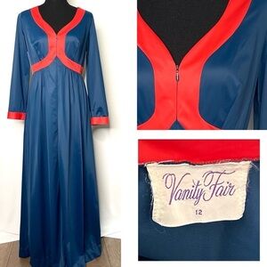 🔥 Vanity Fair Vintage Blue Zip Up Caftan Robe 12